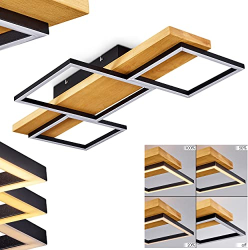 HOFSTEIN LED Deckenleuchte Pompu, dimmbare Deckenlampe aus Holz/Metall/Kunststoff in Natur/Schwarz/Weiß, Leuchte im skandinavischen Design, dimmbar über Lichtschalter, 2800 Lumen, 3000 Kelvin, 30 Watt