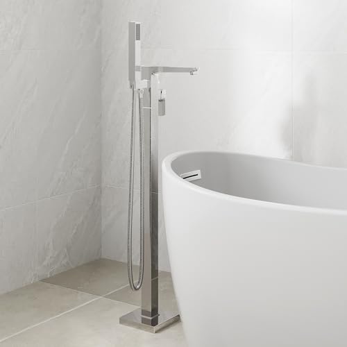 Architeckt® Ibbardo Bathroom Freestanding Bath Shower Mixer Tap Handset Hose Attachment Square Single Lever Handle for Bathtub Modern, Chrome