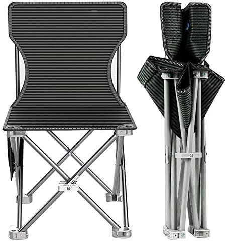 ZJIEX Campingstuhl Tragbarer Klappbar Angelstuhl, Ultraleicht Klappstuhl, Verstellbarer Höhe Strandstuhl Belastbar 60kg-100kg, Mit Tragetasche(Black,56x36cm)