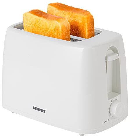 GEEPAS 2 Slice Toaster | 6 Browning Levels with Cancel Function | For Thin Small Bread Slice, Removable Crumb Tray Cool Touch Housing High Lift | Space-Saving Design | 1 Yr Warranty 650W White