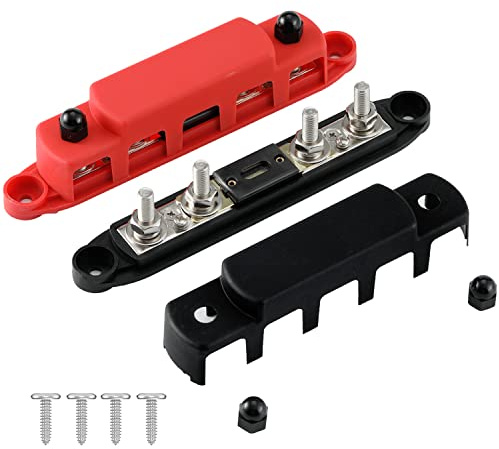 Greluma 1 Paar M8 (5/16) 4-Bolzen-Stromverteiler-Block, 4-Wege-12-48-V-Sammelschiene mit 300-A-Sicherung