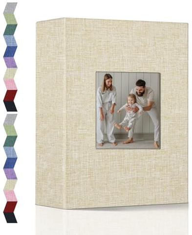 Popotop Fotoalbum 10 x 15 cm – Kleines Fotobuch mit 100 200 300 Fotos, Leineneinband, horizontales Einsteckalbum, für Familie, Hochzeit, Jahrestag, Kinder, Urlaubsbilder (Beige, 100 Fotos)