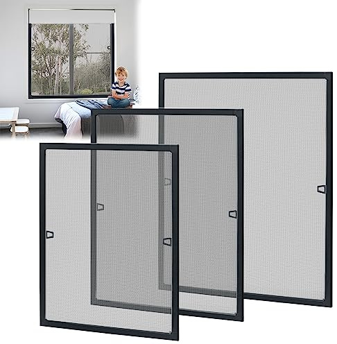 JOIEYOU Fliegengitter Fenster mit Alurahmen Insektenschutzgitter Fliegenschutz Mückenschutz(Anthrazit,80x100cm)
