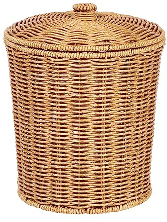 Zerodeko Rattan Korb Mit Deckel – Vielseitiger Wäschekorb Und Aufbewahrungskorb Für Schlafzimmer Wohnzimmer Und Bad – Geflochtener Mülleimer Für Schmutzwäsche Und Kleinigkeiten 11.42X9.25X7.87In