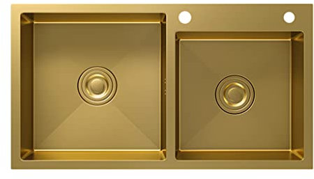 Nano-Goldene Spüle, Küche, Edelstahl-Spüle, goldenes Doppelwaschbecken, großes Fassungsvermögen, Bartheke, großes Fassungsvermögen, Badezimmer-Waschbecken