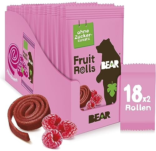 BEAR Fruchtrollen Himbeere | 100% Natürliche Inhaltsstoffe | 18x20g (360g)