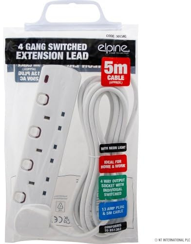 4 Way 5M Switched Extension Lead Indiv. + Neo