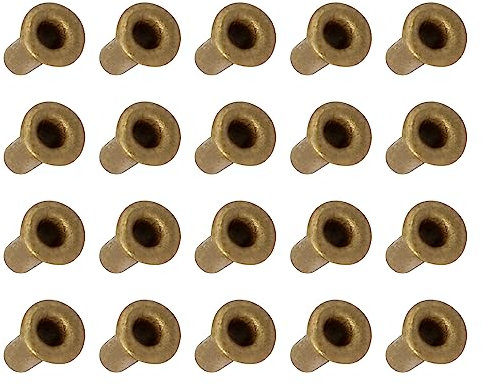 METALLIXITY Traversant Trou Rivet (M2x5mm) 100pcs, Laiton Plaqué Métal Creux Rivet Écrous - pour Cuir Toile Vêtements DIY Artisanat Fabrication, Or Ton