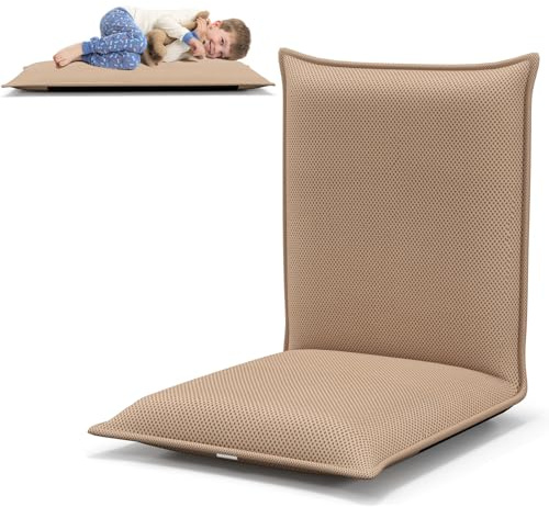 RELAX4LIFE Chaise de Sol Pliante avec Dossier Réglable en 6 Position, Tatami pour Lire & Jouer & Méditer dans Salon, Chambre, Bureau,47x97cm (Beige)