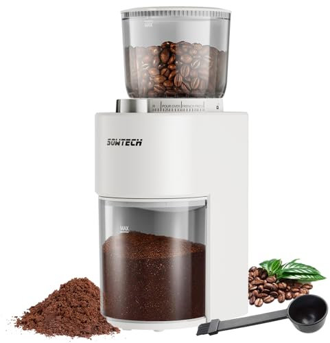 SOWTECH Conical Burr Coffee Grinder, Adjustable Electric Mill, 38 Precise Grind Settings, Precision Timer, for Espresso, Drip and French Press, Home &Office, Beige