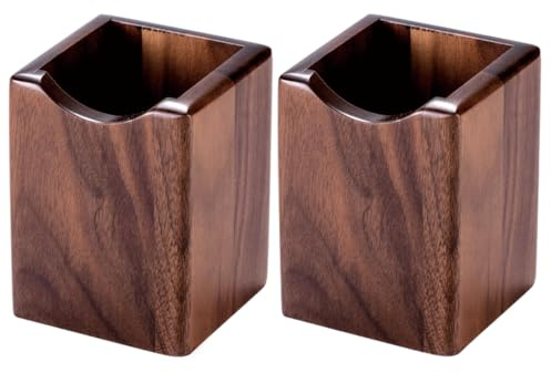 SHOPUKASA 2-pack pennhållare i trä multifunktion naturligt trä pennkopp kruka skrivbord organiserare förvaringsbox (2-pack valnötsfärg)
