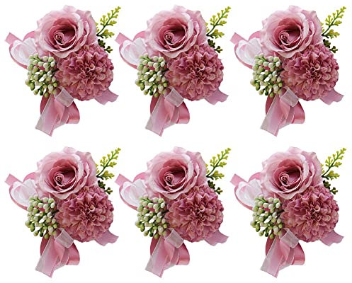 Armband Hochzeitsblumen, Armband Hochzeitsblumen, Brautjungfern-Armband, 6 Stück Hochzeits-Boutonniere-Blume, Blumen-Anstecknadel, Boutonniere-Corsage-Zubehör, Damen-Herren-Künstliche Rosen-Corsage fo