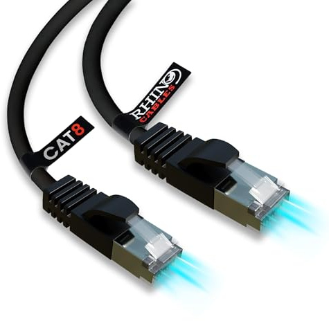 rhinocables CAT 8 1m Black Extra Short Ethernet Cable | 40Gbps, 2000Mhz For Buffer-Free Gaming, Seamless Streaming & Optimal Browsing Experience | For Routers, Modems & Gaming Consoles (Pack of 7)
