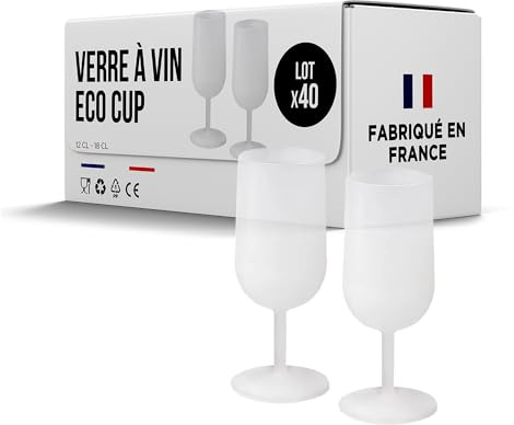 SPARKLERS CLUB Verre à Vin Réutilisable 12 cl Givré Translucide Lot de 40 | Polypropylène Français, Givré Translucide Élégant, 12 cl Standard 18 cl Ras Bord, Lot de 40 Verres, Lave-Vaisselle, Empilable
