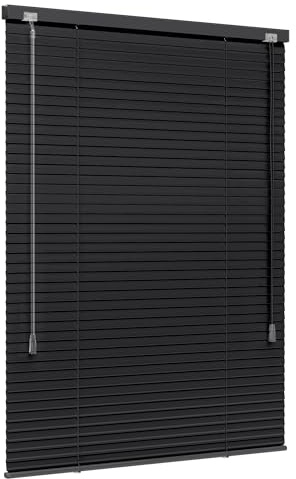 Jalousiescout Lightless Jalousie Aluminiumjalousie, Verdunkelungsrollo, Innovative Verdunkelungstechnik, Sichtschutz, ohne Bohren, 70 x 250 cm (BxH), Schwarz matt