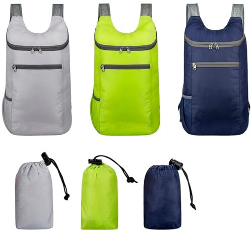 Sporgo 3 Stück Ultraleichte Faltbare Rucksäcke: Wasserdichter Wanderrucksack Kinder Ultraleicht Outdoor Rucksack, Packbare Rucksäcke für Outdoor-Sport Reisen Wandern Camping Radfahren（Dreifarbig）