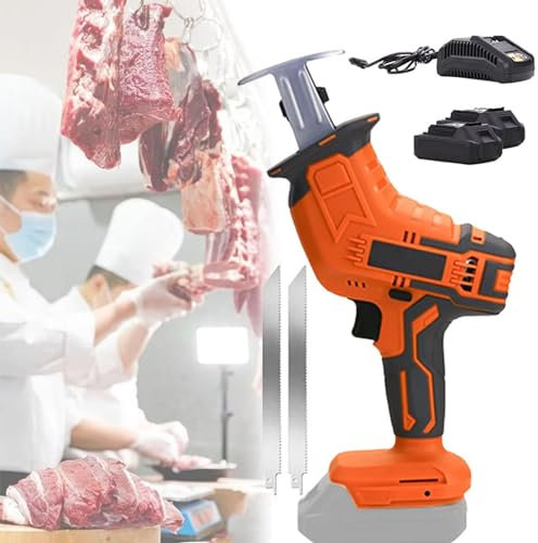 Sierra EléCtrica Para Carne Y Huesos | Sierra AutomáTica Para Carniceros Caseros-2 BateríAs+2 Cuchillas | Sierras Alternativas EléCtricas,Para Cortar Carne/Huesos,Black