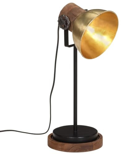 vidaXL Schreibtischlampe, Tischlampe mit Handbemalt, Tischleuchte für Wohnzimmer Esszimmer Büro, Leselampe, Industrie-Stil, 25 W Antik Messing Eisen Massivholz