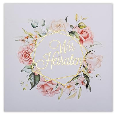 Art Nuvo HOCHZEITSEINLADUNGEN SATZ 20 St. 135x135mm MIT BEDRUCKBAREN EINLAGEN UND UMSCHLÄGEN FÜR HOCHZEIT – VERGOLDETES MUSTER