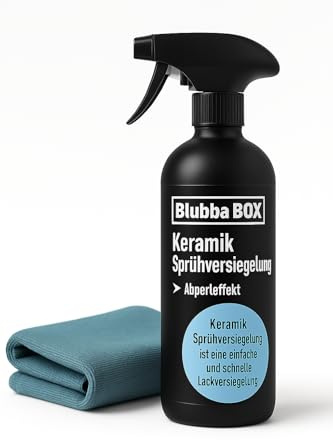 BlubbaBOX Keramik Sprühversiegelung Auto 500ml mit Mikrofasertuch – Lackschutz Sprühversiegelung mit Abperleffekt & Glanzpflege – Autopflege Set für Lack, Felgen & Kunststoff