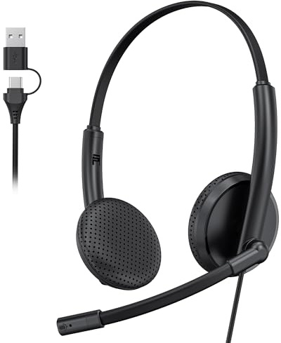 INGA MS Teams Kabelgebundenes USB-Headset mit Mikrofon, Professionelle Geräuschunterdrückung, Ideal für Arbeit, Home-Office und Teams, Tragbar, Hochwertiger Klang, Perfekt für Telefonate und Computer.