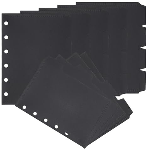 SUPERFINDINGS 24 Blättern 12.3x9.1cm Löcher PP Binderteiler Schwarze Registerreiter Rechteckige Notizbuch Registerteiler Einsteckbare Registerkarten Für Tagebuchbinder
