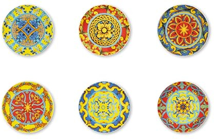 Excelsa Trinacria Set 6 Piatti Dessert/Aperitivo, Porcellana, 15 cm, Multidecoro