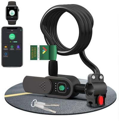 Fingerabdruck-Kabelschloss mit Schlüssel, eLinkSmart Wasserdichtes Fahrradschloss mit 150 cm langem Stahlkabel für Fahrrad, Roller, Motorrad, Tür, Zaun, Tor, Telefon, App und iOS, Uhr entsperren, USB