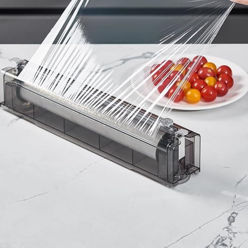 WJYWX Plastic Wrap Dispenser With Cutter, Reusable Cling Film Dispenser, Cling Wrap Dispenser With Slide Cutter, Also For Aluminum Foil, Tin Foil, Baking Paper(Gray)