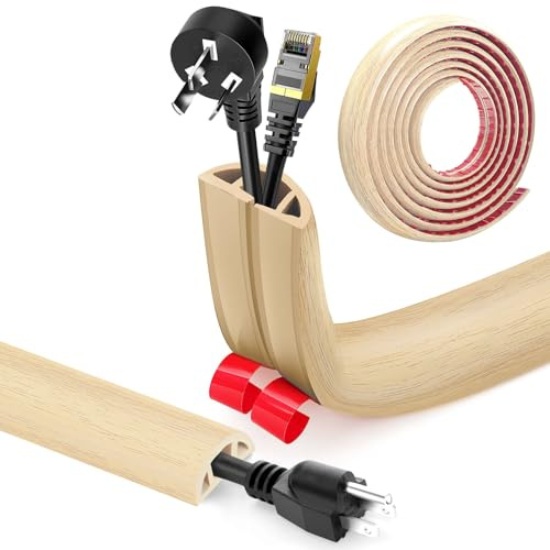 YushengTai Canaleta Cables Suelo Adhesivas, 3cm x 5M Pasacables Suelo, Cubre Cables Suelo de PVC para Suelos y Paredes para Hogares, Hotels, Oficinas y Almacenes (Veta de Madera C)