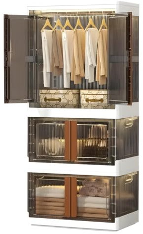 Storage Box with Doors 3-Pack Large Capacity 294L Plastic Collapsible Solution, Stackable and Foldable Open Front Design, with Wheels for Easy Mobility, Ideal Closet Organizer