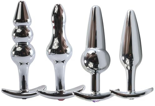 JXszxbt 4 Stück Edelstahl Analplug Set Analkugel Metall Buttplug mit T-Bar Basis Butt Plug Anal Stecker Analdildo Buttpluck G-Punkt Prostata Stimulator Bondage Anfänger Sexspielzeug für Frauen Männer