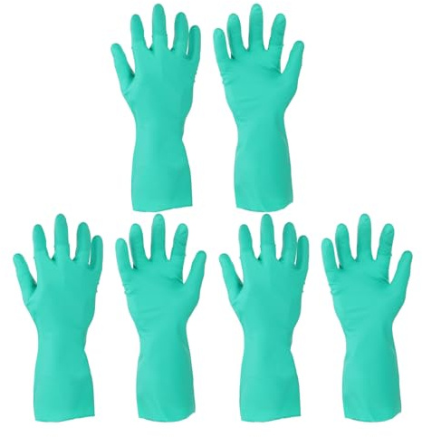 sourcing map Nitrile Chemical Resistant Gloves, Industrial Gloves Anti-Slip Protective Safety Work Glove for Cleaning Dish Washing Resist Acid Alkali, Small,Green, Pair of 3