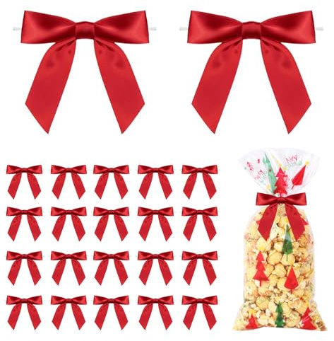 PPGGOPP Rot Weihnachtsschleifen, 25pcs Vorgebundene Schleifen, Mini Weihnachtsschleifen, Mini Satinband Schleifen, Kleine Schleifen,für Kekse, Süßigkeiten, Geschenkverpackungen, Weihnachten