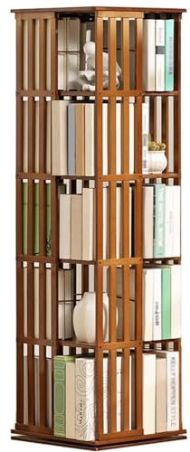 Drehbares Bücherregal aus Bambus, Aufbewahrungsregal, mit offenen Design-Regalen, vielseitiges drehbares Bücherregal für Büro, Zuhause, Wohnzimmer, 360° Drehung