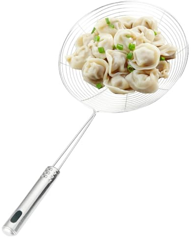Passoire pour écumoire à friture – Louche à tamis en fil métallique, écumoire de cuisine en acier inoxydable | Cuillère à pâtes suspendue pour filtrer l'huile, friture, gadgets de cuisine avec long ma