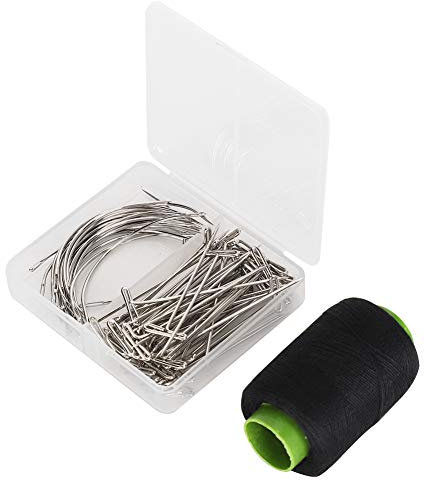 Agujas de pelo en T de 70 piezas, juego de agujas e hilos para tejer el cabello, agujas de cuero curvadas para coser a mano, agujas de pelo en T para