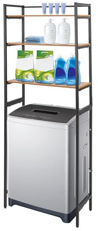 SanBouSi Armario para lavadora, estantería de baño con 3 estantes, ahorra espacio sobre lavadora, color negro