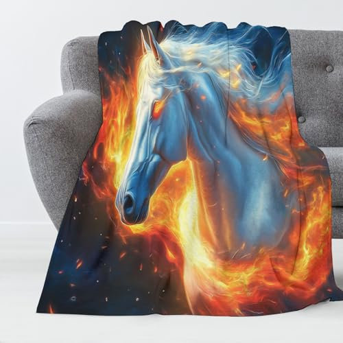 Kuscheldecke Flauschig Flanell Decke - Warme Weiche Flammenweißes Pferd Abstraktes Tier Fleecedecke Für Sofa Couch Bett Wohnzimmer Schlafzimmer, 75X100Cm