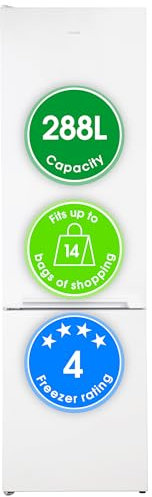 Abode Fridge Freezer Freestanding with Reversible Door, Adjustable Thermostat & Feet, 70/30 288 Litre, 180cm High, LED Light, White A180FF541E1W