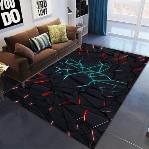 Xisnuient Gamer Teppich für Jugendzimmer Jungen - Neon Gaming Design Teppich mit Rutschfester Unterseite, Flanell Kinder Teppich Jungs für Gaming Zimmer & Teenagerzimmer (Schwarz,160x200cm)