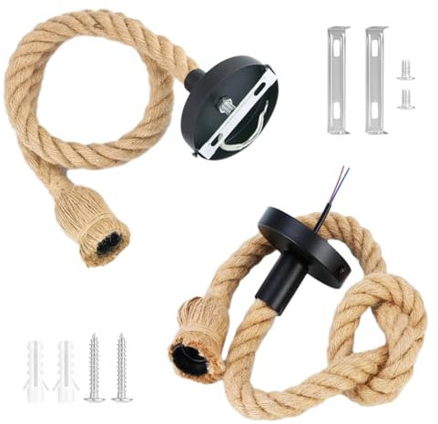 E27 DIY Pendelleuchte Seil, 2 Stück Hanfseil Lampe, Retro Hanfseillampe Industrie Kronleuchter, Wandlampe Für Cafe Bar Küche Haus (A)