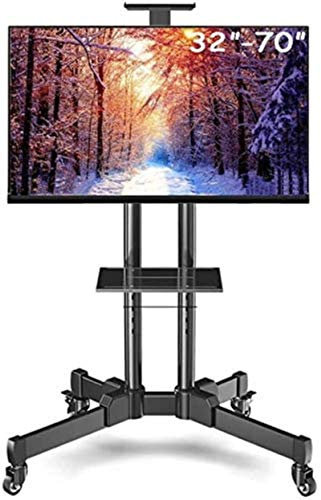 Universal Table top TV Stand Extra Tall TV Cart with Wire Management, Black Steel Roller TV Stand on Wheels, 32- 70 Plasma/LCD/LED OLED TVs