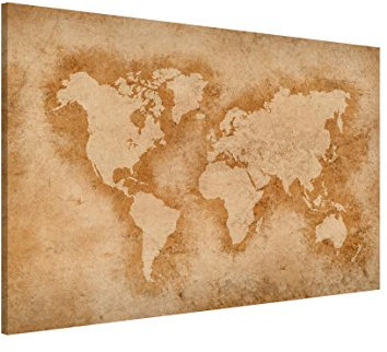 Magnettafel Pinnwand für Magnete Weltkarte Magnetboard - Magnetwand Made in Germany - Weltkarte Retro Vintage Notiztafel beige Küche Flur Büro Visionboard WBMT_1028 (90x60cm)