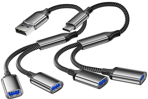 Wowfast USB Stecker auf USB Buchse Splitter + Typ C auf Buchse Kabel Adapter, USBC Splitter mit Rückwärtsladen, OTG-Funktion für Auto, Laptop, Handy, Tablet