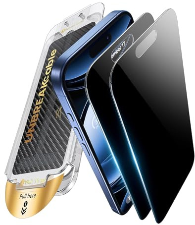UNBREAKcable Pellicola Privacy Protettiva per iPhone 15 Pro Max, Vetro Temperato Film [Antipolvere One Step] [25° AntiSpy] [9H Antischegge Grado Militare] 6.7-2 Pezzi