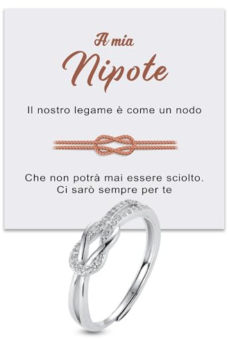Anello Nodo Donna anello Nipote in Argento Sterling 925 Idea Regalo nipoti per lei Natale Compleanno regolabile - Cofanetto con DEDICA incluso
