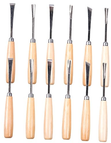 Angoily Set De 12 Cinceles Para Tallar Madera Para Carpintería, Profesionales, Acero De Alta Dureza, Adecuado Para Artesanos y Principiantes, Uso Manualidades y Escultura Artística, Color Metálico
