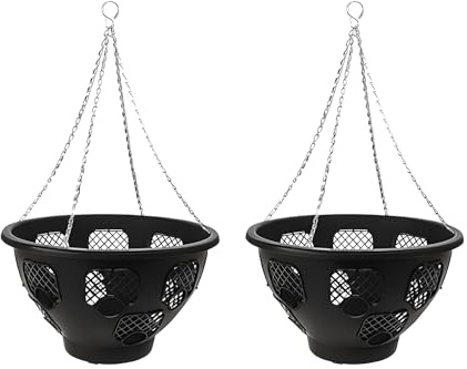 Muddy Hands Pack of 2 - Large 14 Easy Fill Hanging Baskets - Outdoor Garden Balcony Hangers Black Plastic Flower Herb Plant Pots Planters