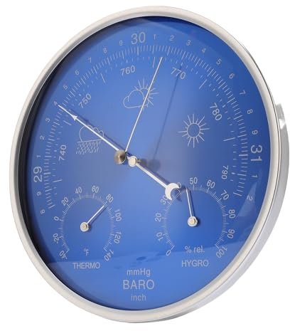 JTLB Thermometer Barometer Hygrometer, 3 in 1 All Season Wall Hanging Indoor Outdoor Accurate Weather Instrument Blue 180mm, Clear Measurement Scales, Easy Installation and Cleaning
